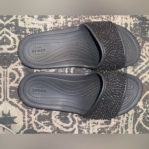 Crocs black glitter slides